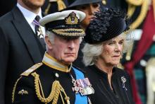 le roi Charles III et son épouse la reine consort Camilla, lors d'une cérémonie après la mort de la