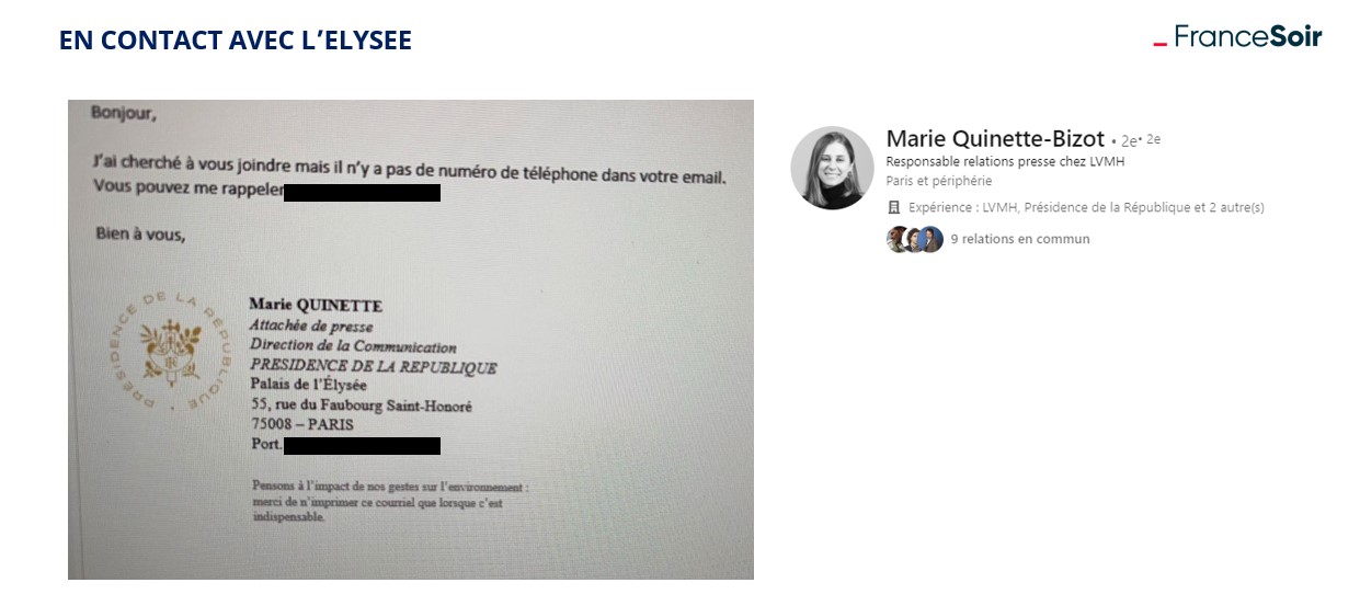 Contact avec l'Elysée