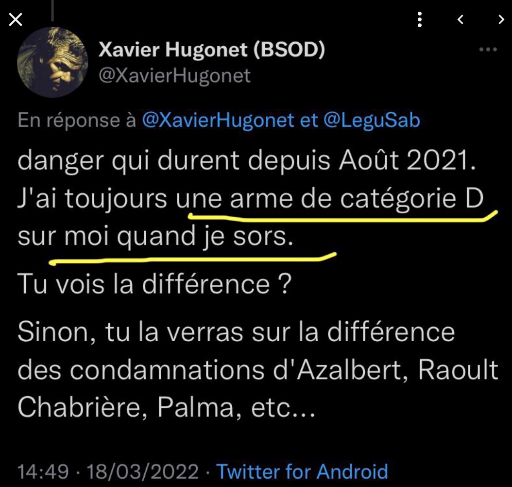 Xavier Hugonet revendique se promener avec une arme de cat D