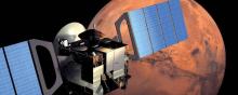 Illustration de la sonde Beagle 2 en approche de Mars.