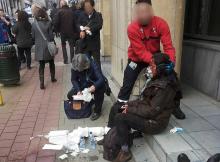 Des blessés après l'attentat contre le métro de Maelbeek, ce mardi à Bruxelles.