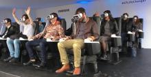 Les casques de réalité virtuelle de Samsung à Paris. 