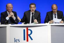 Nicolas Sarkozy, Eric Woerth et Brice Hortefeux lors du Conseil national des Républicains 