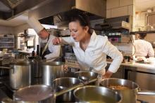Only starred chef woman Fanny Rey operates in her restaurant "L'auberge Saint Remy", on February 20,