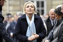 Marine Le Pen, lors de l'hommage à Xavier Jugelé, le policier tué quelques jours auparavant, dans la