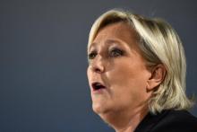 La présidente du Front national Marine Le Pen lors d'un meeting à La Bazoche-Gouet le 3 avril 2017