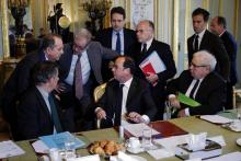 François Hollande, Jean-Pierre Jouyet, Matthias Fekl Bernard Cazeneuve et Jean-Jacques Urvoas à l'El