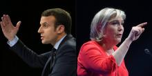 Photomontage du 30 avril 2017 présentant le candidat centriste Emmanuel Macron (G) à l'élection prés