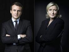 Un montage représentant le candidat d'En Marche! Emmanuel Macron et la candidate du Front national M