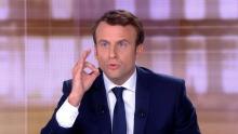 Capture vidéo du candidat à la présidentiel Emmanuel Macron lors du débat télévisé contre Marine Le 