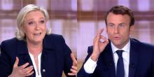 Captures d'écran avec Emmanuel Macron (D) et Marine Le Pen (G) lors d'un débat télévisé le 3 mai 201