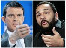 L'humoriste Dieudonné (d) se présentera face à Manuel Valls (g) pour les élections législatives en E