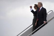 Melania et Donald Trump arrive à Palm Beach en Floride, le 6 avril 2017