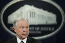 (FILES) This file photo taken on June 13, 2017 shows Attorney General Jeff Sessions during a US Sena