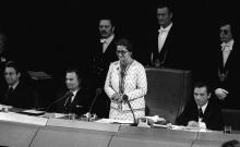 Simone Veil (c) à l'ouverture de la première session du Parlement européen, le 17 juillet 1979 à Str