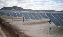 Vue d'une centrale photovoltaïque EDF Energies Nouvelles dans le désert d'Atacama, le 22 janvier 201