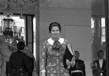 Simone Veil, à la sortie du Conseil des ministres le 3 Août 1977, à Paris
