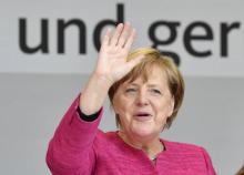 La Chancelière allemande Angela Merkel, le 22 septembre 2017 à Ulm