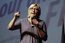 La présidente du FN Marine Le Pen, le 23 septembre 2017 à Bruguières en Haute-Garonne