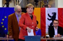 La chancelière allemande Angela Merkel, le 23 septembre 2017 à Greifswald à la veille des élections