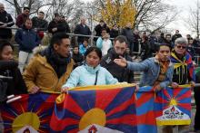 Le drapeau de la discorde: des manifestants pro-tibétains, le 18 novembre 2017 lors du match de l'éq
