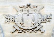A picture taken on August 17, 2012 shows a high relief on the facade of the Amiens criminal court pr