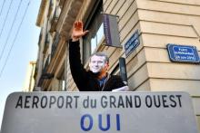 Un manifestant, favorable au projet d'aéroport de Notre-Dame-des-Landes, défile à Nantes avec un mas