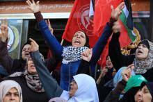 Des femmes participent aux manifestations à Gaza contre la décision du président américain Donald Tr