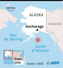 Le séisme s'est produit à 09H31 GMT (10h31 heure français) dans le Golfe d'Alaska, à 280 km au sud-est de la ville de Kodiak