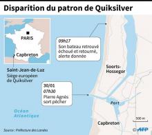 Carte de la côte landaise au niveau de Capbreton où le patron de la marque de vêtements de glisse Boardriders (Quiksilver, Roxy), est porté disparu depuis mardi matin