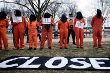 Manifestation contre la prison militaire américaine de Guantanamo, à Cuba, devant la Maison Blanche le 11 janvier 2018