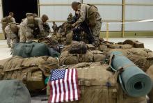 Des Marines américains à Kandahar le 26 octobre 2014 après leur retrait d'Helmand, province du sud d