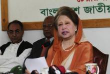 La cheffe de l'opposition au Bangladesh Khaleda Zia, tient une conférence de presse à Dacca, le 7 février 2018
