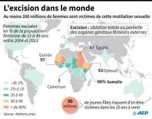 Carte du monde et des pays où se pratique le plus l'excision des femmes de 15-49 ans