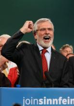 Gerry Adams lors de son annonce de retrait de la tête du Sinn Fein, le le 18 novembre 2017