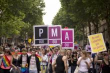 Des manifestantes défilent en faveur de la PMA pour les couples homosexuels, lors de la "Gay Pride", à Paris, le 29 juin 2013