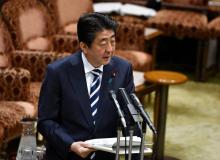 Le Premier ministre japonais Shinzo Abe devant le Parlement, le 19 mars 2018 à Tokyo