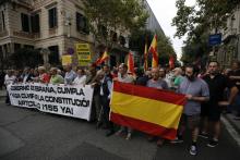Manifestation organisée par le parti espagnol d'extrême droite Vox à Barcelone le 6 septembre 2017 pour protester contre l'organisation d'un référendum sur l'indépendance en Catalogne