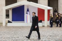 Emmanuel Macron aux Invalides lors de l'hommage au colonel Arnaud Beltrame mercredi 28 mars 2018