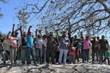 Des indigènes manifestent contre la construction d'une centrale hydroélectrique, le 12 mars 2018 à Reitoca, au Honduras