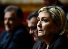 La présidente du Front national Marine Le Pen çà l'Assemblée Nationale, le 23 janvier 2018