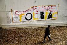 Bandertole célébrant la "ville libre de Tolbiac sur un mur de l'université parisienne, le 4 avril 2018