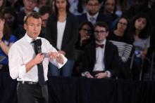 Le président Emmanuel Macron répond aux questions des étudiants de l'université de George Washington, le 25 avril 2018 à Washington