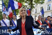 Le présidente du Front National Marine Le Pen à Paris, le 20 avril 2018