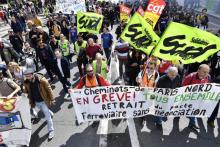 Des cheminots lors d'une manifestation contre la réforme de la SNCF à Paris, le 13 avril 2018