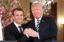 Donald Trump et Emmanuel Macron lors de l'arrivée du président français à Mount Vernon, le 23 avril 2018