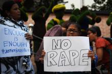 Manifestation à Calcutta, en Inde, le 18 avril 2018 après le viol en réunion et le meurtre d'une fillette de huit ans