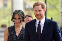 Le prince Harry et sa fiancée Meghan Markle à l'église St Martin-in-the-Fields sur Trafalgar Square, à Londres le 23 avril 2018