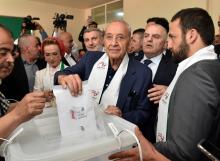 Photo du président du parlement libanais Nabih Berri prise à l'occasion des élections législatives du 6 mai 2018, à Tebnine, dans le sud du pays