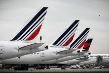 Des avions d'Air France sur le tarmac de l'aéroport de Charles de Gaulle, le 11 avril 2018 à Roissy, au nord de Paris